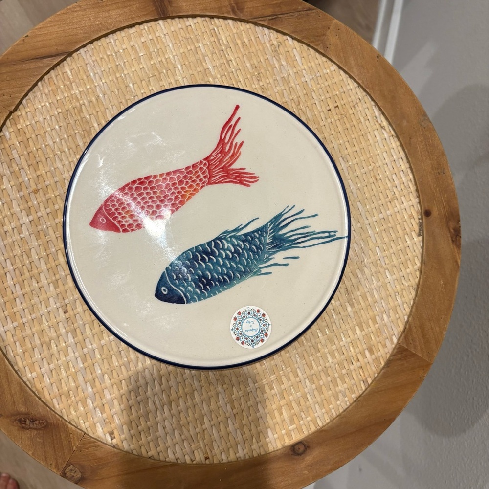 Ceramic Fish Plate with Red and Teal Fish Motif